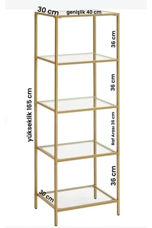 Sdney Gold 40 cm Kitaplık Dekoratif Aksesuar Rafı Mutfak Rafı Şeffaf cam