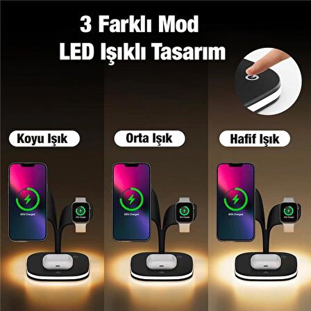 Coofbe Super Şarj  5in1 Masaüstü Şarj Standı Ve Gece Lambası İphone 12 13 14 Pro Max Şarj Standı LED Işıklı