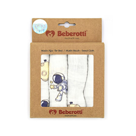 Beberotti 4'lü Müslin Bebek Ağız Bezi 25x25 Cm