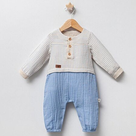 Tongs Baby Müslin Keten Çizgili Bebek Tulumu 5070