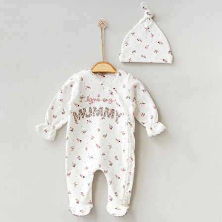 Pugi Baby Mummy Desenli Bebek Tulumu 6054