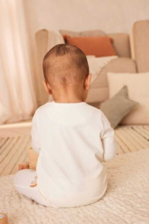 Next Baby Pamuklu Krem Fil Desenli Uzun Kollu Alt Üst Takım Takım