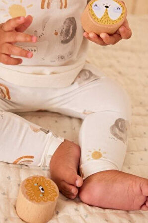 Next Baby Pamuklu Krem Fil Desenli Uzun Kollu Alt Üst Takım Takım
