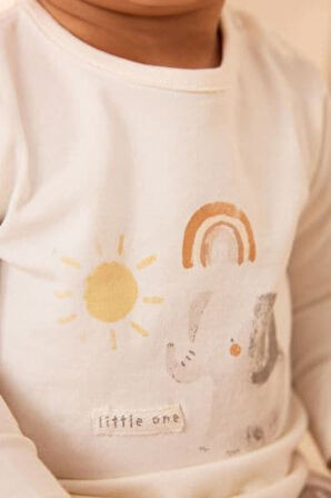 Next Baby Pamuklu Krem Fil Desenli Uzun Kollu Alt Üst Takım Takım