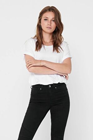 ONLY 15106662 ACIK YAKA KOL KATLAMALI KISA KOL TSHIRT
