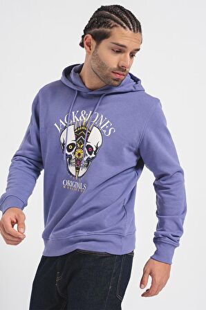 JACK&JONES 12248898 BASKILI KAPUSONLU SARDONLU SWEATSHIRT