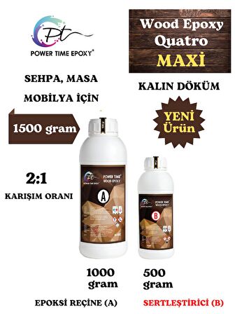 1500 gram Wood Epoxy Quatro Maxi/ Kalın Döküm Şeffaf Epoksi Reçine Sehpa, Masa Için (YENİ)