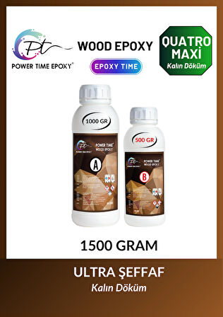 1500 gram Wood Epoxy Quatro Maxi/ Kalın Döküm Şeffaf Epoksi Reçine Sehpa, Masa Için (YENİ)
