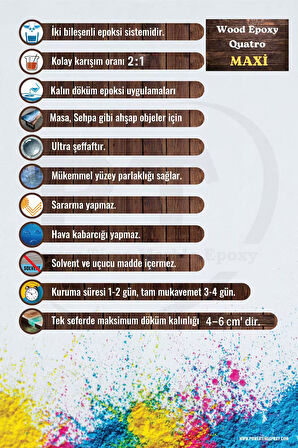 15 Kg Wood Epoxy Quatro MAXİ/ Kalın Döküm Şeffaf Epoksi Reçine Sehpa, Masa Için (YENİ)