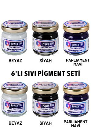 6'lı Opak & Transparan Sıvı Pigment Boya Seti / Epoksi Için/ 2 Adet Beyaz/ 2 Adet Siyah/ 2 Adet Mavi TOPLAM 180 GRAM