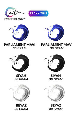 6'lı Opak & Transparan Sıvı Pigment Boya Seti / Epoksi Için/ 2 Adet Beyaz/ 2 Adet Siyah/ 2 Adet Mavi TOPLAM 180 GRAM