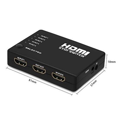 Hdmi Çoklayıcı Çoğaltıcı Switch 5 Port Kumandalı Ir Alıcılı