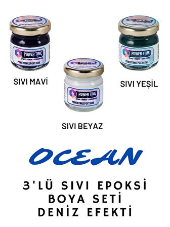 3'lü Opak & Transparan Sıvı Pigment Boya Seti / Epoksi İçin Ocean / 3 Adet Epoksi Boyası/ Deniz