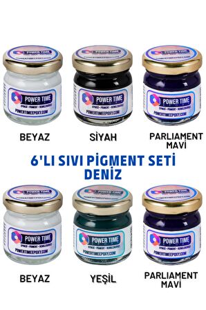 6'lı Opak & Transparan Sıvı Pigment Boya Seti / Epoksi Için Deniz Seti / 6 Adet Epoksi Boyası