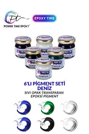 6'lı Opak & Transparan Sıvı Pigment Boya Seti / Epoksi Için Deniz Seti / 6 Adet Epoksi Boyası