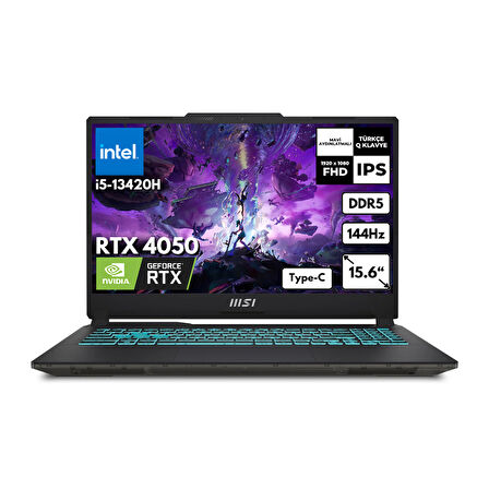 MSI Cyborg 15 i5-13420H 40-GBDDR5 512 GBSSD RTX4050 (6GB-45W) 15.6" FHD 144Hz Windows 11 Pro Gaming Notebook A13VE-1478XTRHMF48