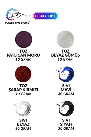 6'lı Epoksi Pigment Boya Seti / Epoksi Için/ 3 Adet Toz Sedefli - 3 Adet Sıvı Opak-transparan 120 GRAM