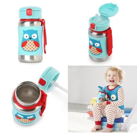 NoBaby Zoo Pipetli Paslanmaz Çelik Suluk 350 Ml Baykuş