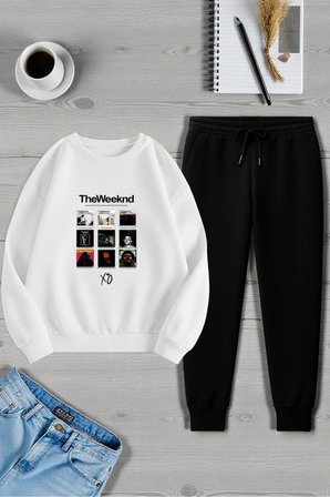 Unisex The Weekend Tasarım Basklı Bisiklet Yaka Sweatshirt - 2'li Eşofman Takımı