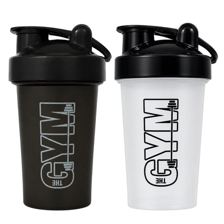 Gym Shaker 550 ML Ölçekli ve Sızdırmaz Kapaklı Protein Shaker 2'li Set (Siyah+Şeffaf)