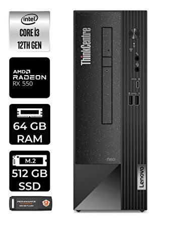 Lenovo NEO 50S i3 12100 64GB RAM 512GB SSD RX550/4GB FDOS 11SX002VTX MASAÜSTÜ PC & PER4 BELLEK