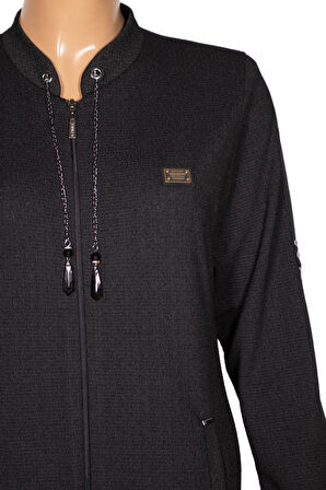 Hesna Kadın Zeren Büyük Beden Baharlık Boydan Siyah Pardesü