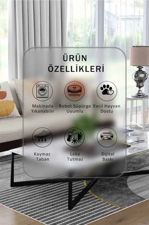 Yıkanabilir Kaymaz Taban Dijital Baskılı Halı ve Yolluk – Leke Tutmaz Salon & Mutfak Halısı