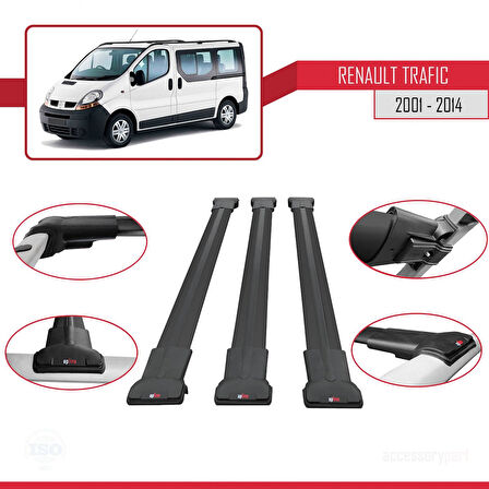 Renault Trafic 2 (X83) 2001-2014 Arası ile Uyumlu FLY Model Ara Atkı Tavan Barı Siyah 3 Adet
