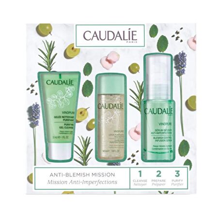 Caudalie Vinopure Akneli Ciltler İçin Onarıcı Akne Jel-Serum 3'lü Bakım Seti   