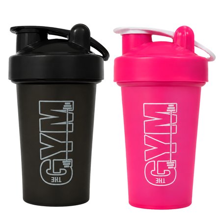 Gym Shaker 550 ML Ölçekli ve Sızdırmaz Kapaklı Protein Shaker 2'li Set (Siyah+Pembe)