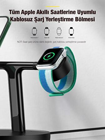 Baseus Akım Korumalı 3in1 Magsafe Kablosuz Şarj Kulaklık Saat Telefon Kablosuz Şarj İstasyonu Masaüstü Şarj