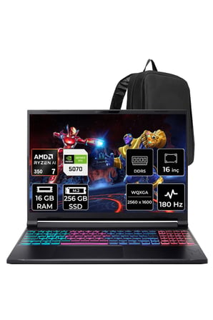 Nitro V 16S AMD Ryzen 7 350 RTX 5070 8GB 85W 16GB RAM 256GB SSD 16" WQXGA 180Hz FreeDOS NHQXNEY003P307 Gaming Laptop + PER4 Çanta