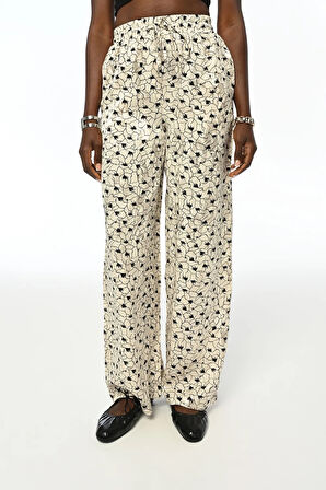 KADIN RAHAT KALIP BELİ LASTİKLİ  JAKARLI PANTOLON