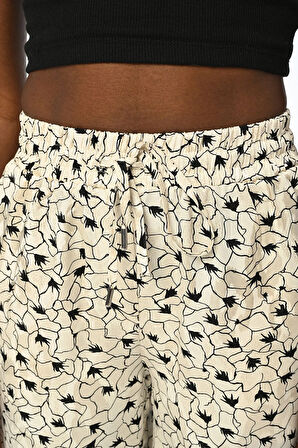 KADIN RAHAT KALIP BELİ LASTİKLİ  JAKARLI PANTOLON