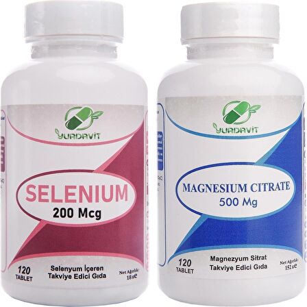 Yurdavit Set 120 Tablet Selenyum 200 Mcg Selenium Magnezyum Sitrat 500 Mg Magnesium Citrate