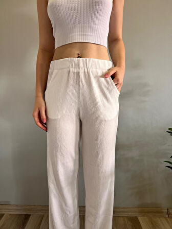 Kadın Bol Paça Bürümcük Kumaş Pantolon