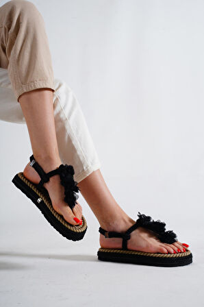 MLT0020-3500 KADIN HALAT İPLİ SANDALET  SIYAH