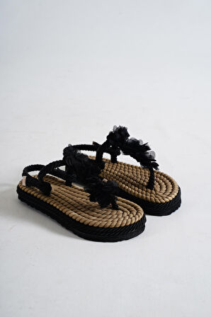 MLT0020-3500 KADIN HALAT İPLİ SANDALET  SIYAH