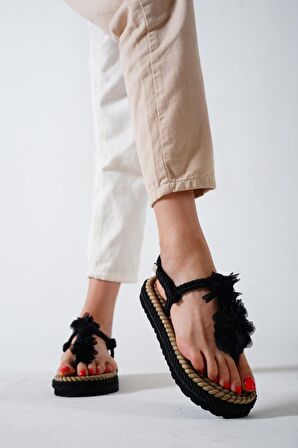 MLT0020-3500 KADIN HALAT İPLİ SANDALET  SIYAH