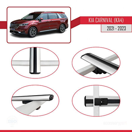 Kia Carnival 4 (KA4) 2021-2023 Arası ile Uyumlu BASIC Model Ara Atkı Tavan Barı Gri 2 Adet