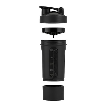Gym Smart Shaker 550 ML Ölçekli ve Sızdırmaz Kapaklı Saklama Hazneli Protein Shaker (Siyah)
