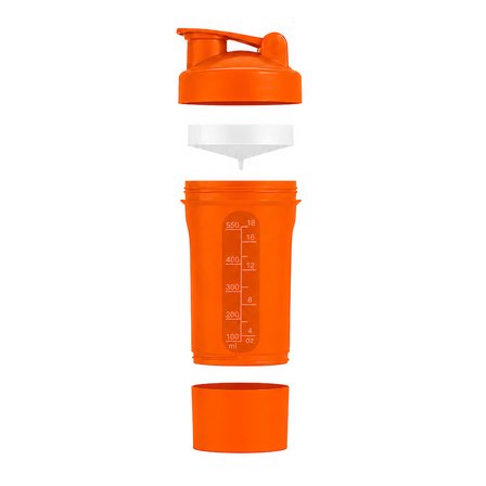 Gym Smart Shaker 550 ML Ölçekli ve Sızdırmaz Kapaklı Saklama Hazneli Protein Shaker (Turuncu)