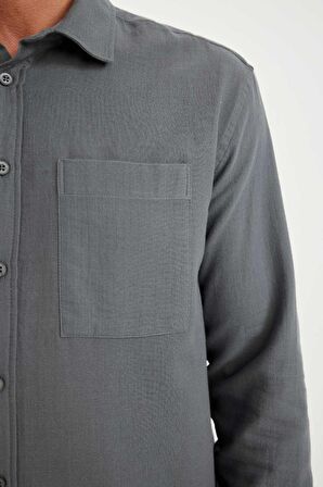 DeFacto Regular Fit Müslin Basic Düz Pamuklu Uzun Kollu Gömlek D2619AX24AUGR439