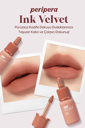 Yüksek Pigmentli, Kadife Görünümlü, Gün Boyu Kalıcı Tint Peripera Ink Velvet (24 Milky Nude)