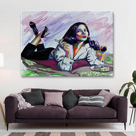 Silahlı Gangster Kız Pop Art Dekoratif Duvar Tablosu-3530