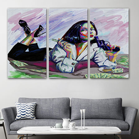 Silahlı Gangster Kız Pop Art Dekoratif Duvar Tablosu-3530