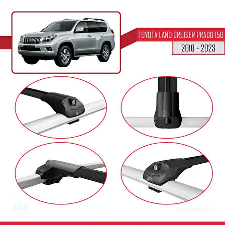 Toyota Land Cruiser Prado (J150) 2010-2023 Arası ile Uyumlu ACE-1 Ara Atkı Tavan Barı Siyah 2 Adet