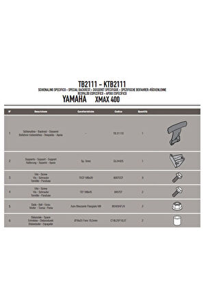 Tb2111 Yamaha X-max 125-250-400 (13-17) Sissy Bar