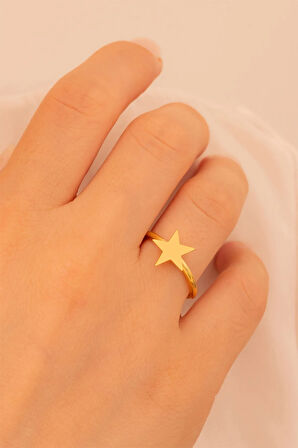 Kadın Gümüş Yüzük - El Işçiliği Altın Kaplama Yıldız Motifli Kadın Yüzük