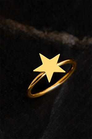 Kadın Gümüş Yüzük - El Işçiliği Altın Kaplama Yıldız Motifli Kadın Yüzük